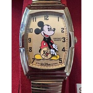 Vintage 60th Anniversary Mickey Mouse Gold Watch SEIKO Sed002 2K03-5009 Men Rare